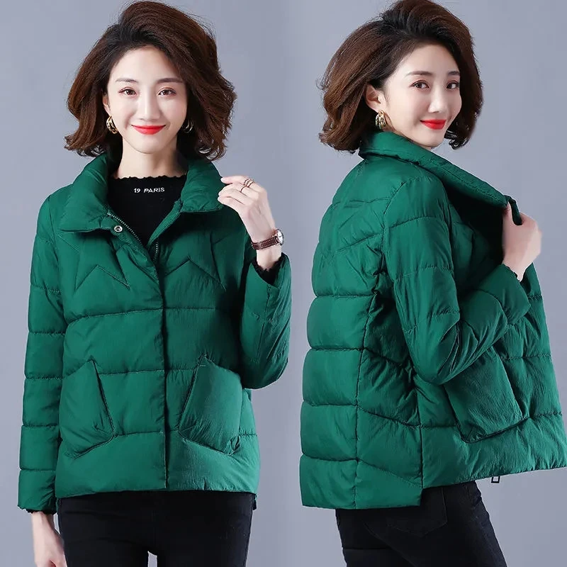 

Nice Pop Winter Parkas Down Coat Women Middle-aged Short Padded Coat Stand Collar Large Size Short Padded Jacket Female Overcoat