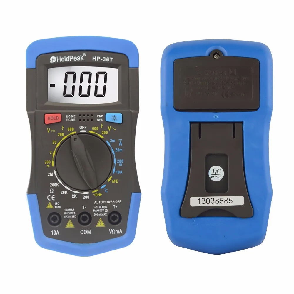 Holdpeak-HP-36T Digital Mini Multimeter Tester, Professional Auto Multimetro, Transistor Meter, Data Hold, Flashlight, Portable