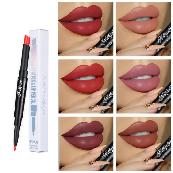 12 Kleur Dubbele-End Lip Make-Up Lipstick Potlood Waterdichte Langdurige Tint Sexy Rode Lip Stok Schoonheid Matte Liner pen Lippenstift