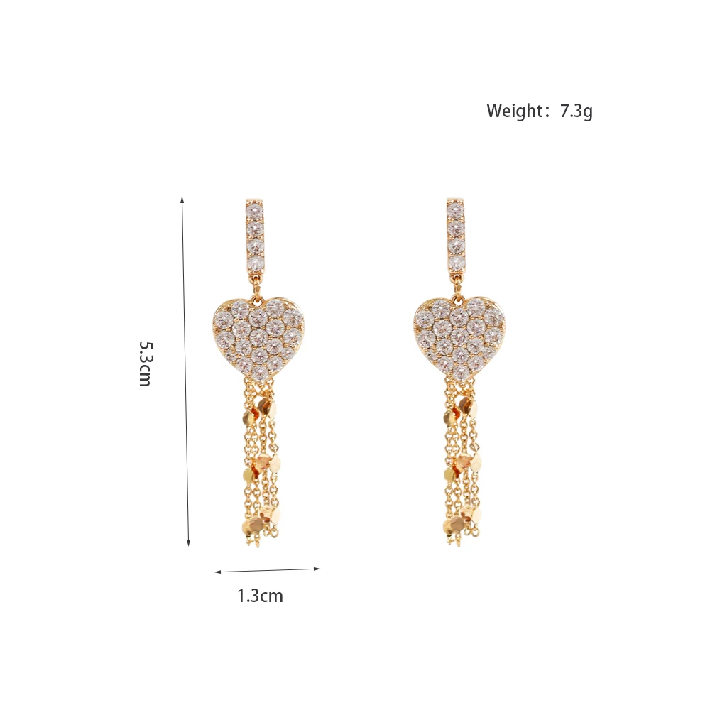 LANFLORA Trendy heart zircon tassel women earrings for birthday gift copper alloy cheap factory shop earrings wholesale price