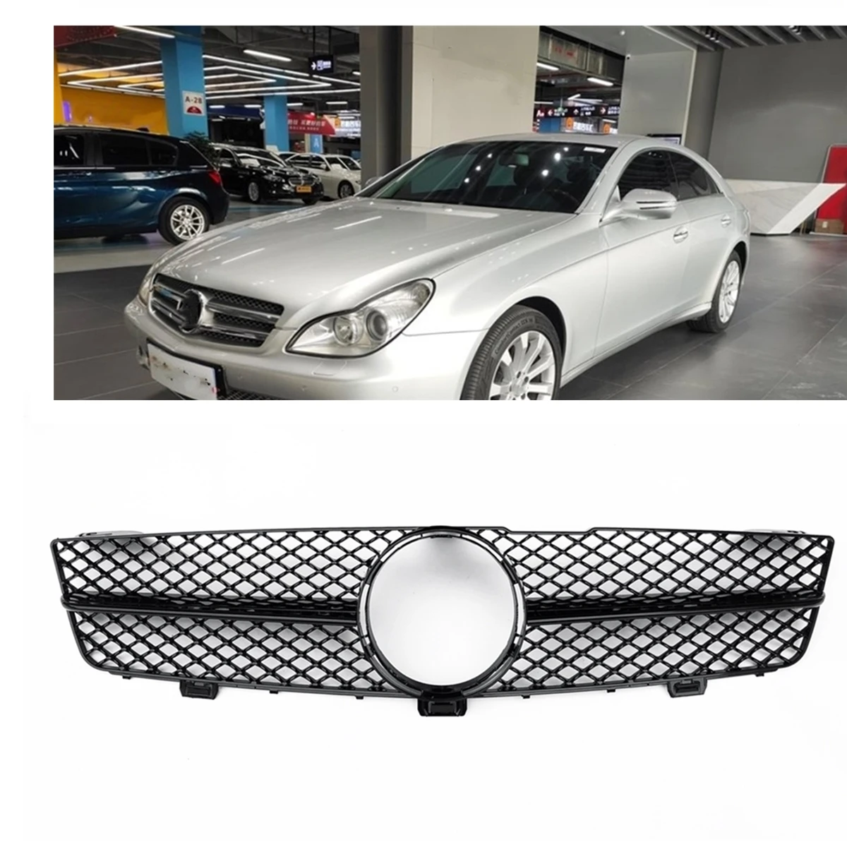 

For Mercedes Benz W219 CLS CLASS 2009-2011 CLS350 CLS500 CLS550 CLS600 Front Grille Grill Black/Silver Upper Bumper Hood Mesh