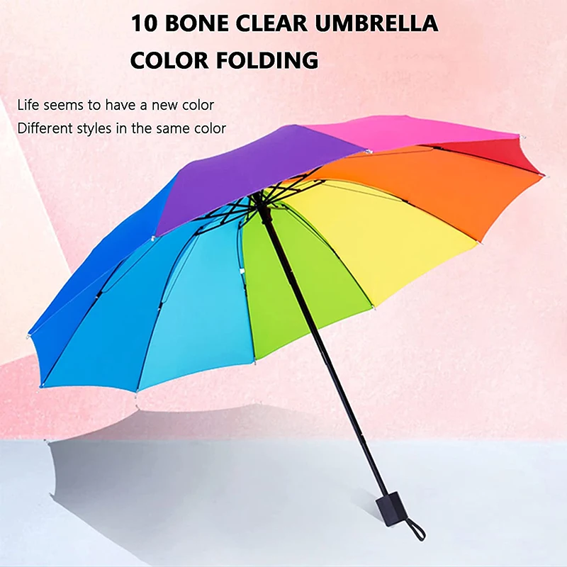 Rainbow Fold Umbrella Women and Men Non-automatic Umbrella Popular Creative Three Folding Adults Children Umbrella