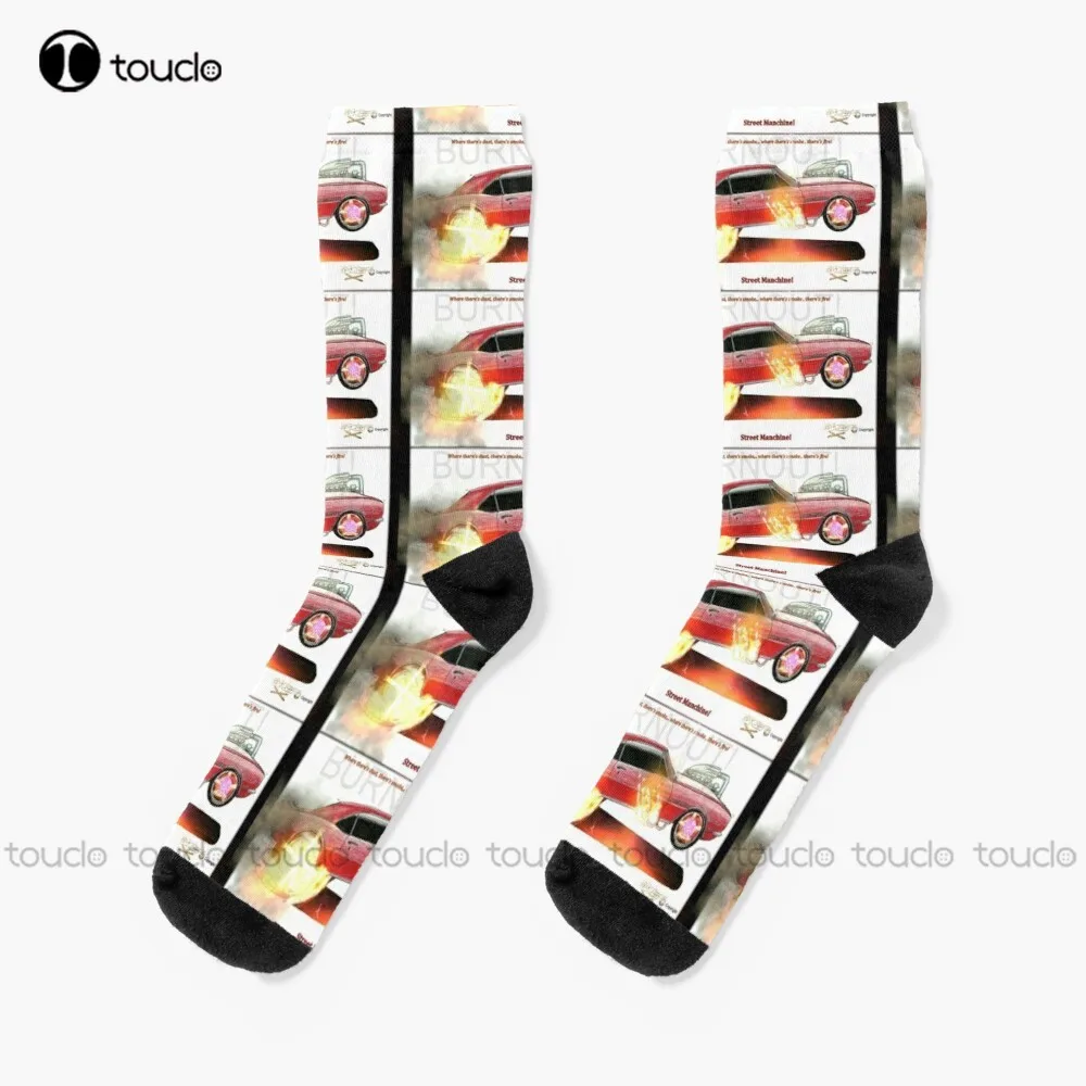 Muscle Car Manchines  //  Street Manchine!   Where There'S Smoke There'S Fire! Socks Red White And Blue Socks 360° Digital Print