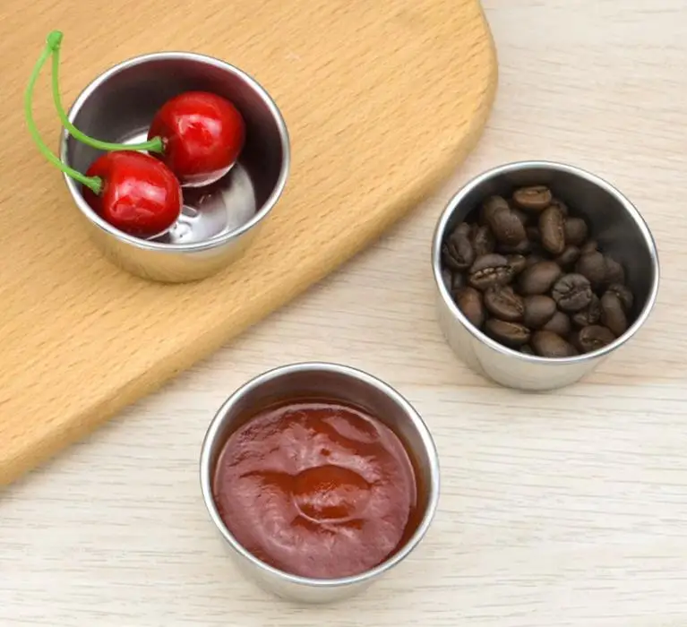 300pcs Stainless Steel Sauce Cup Reusable Tomato Sauce Container Dipping Bowl for Fast Food Restaurant Bar Home SN2791