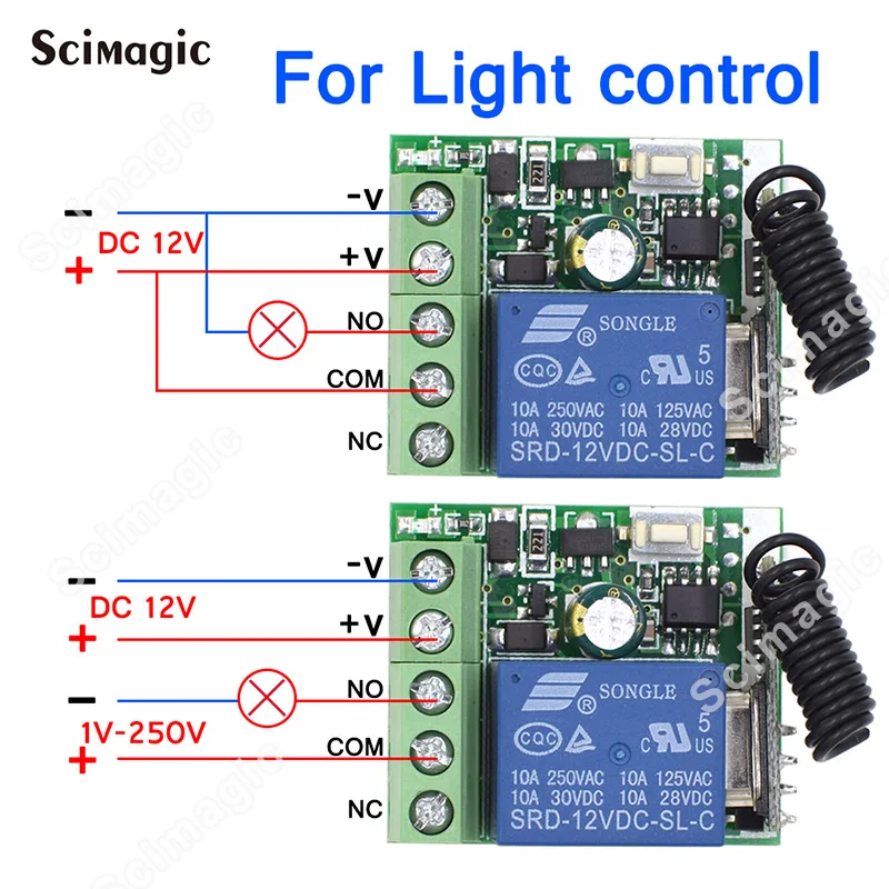 DC 12V 24V 10A 1 Channel RF 433MHz Wireless Remote Control Light Switch 10A Relay Output Radio Receiver Module + Transmiter