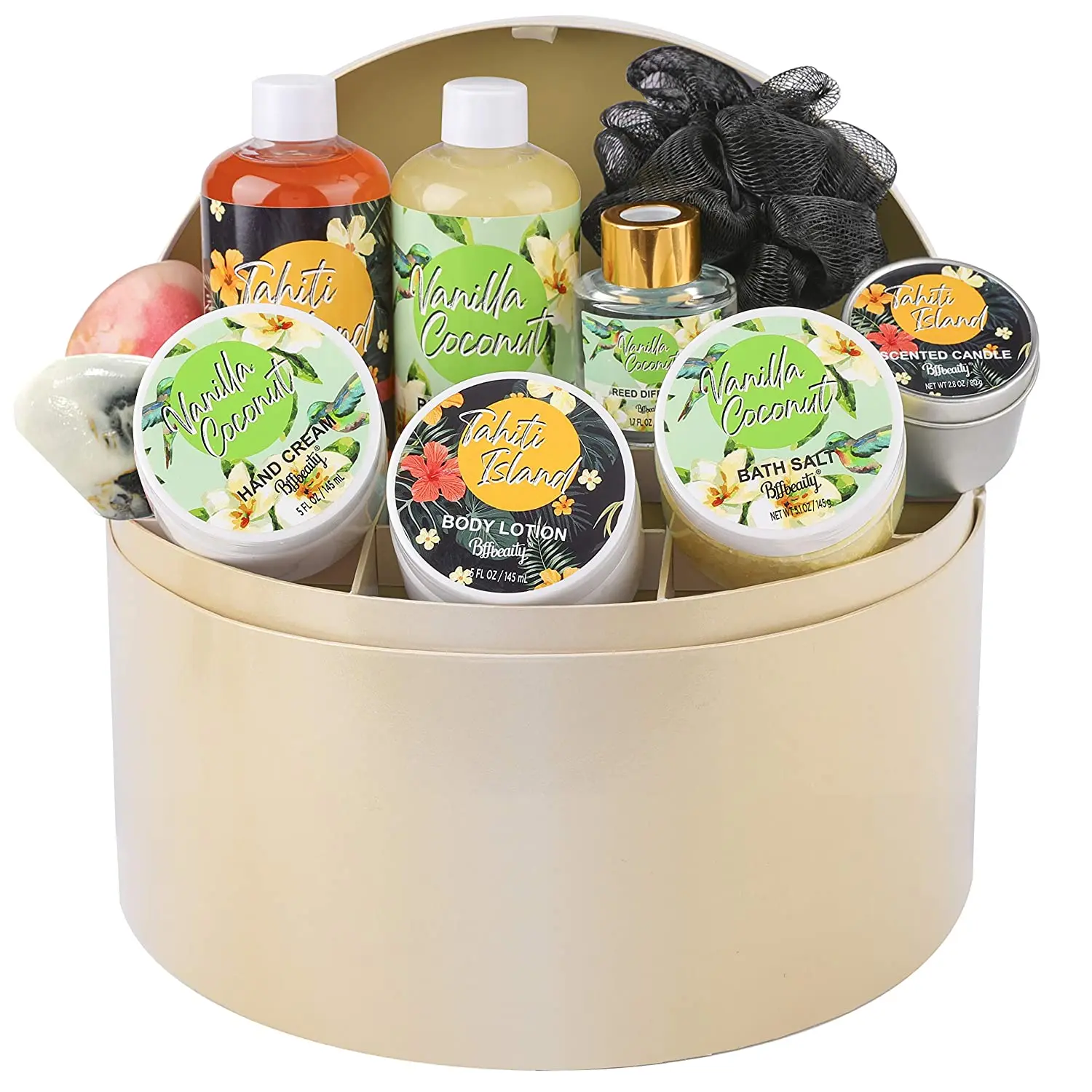 

Premium Natural Coconut Oil Shea Butter Spa Gift Basket Spa Gift Basket, Women Home Spa Set with Reed Diffuser, Scented Candle