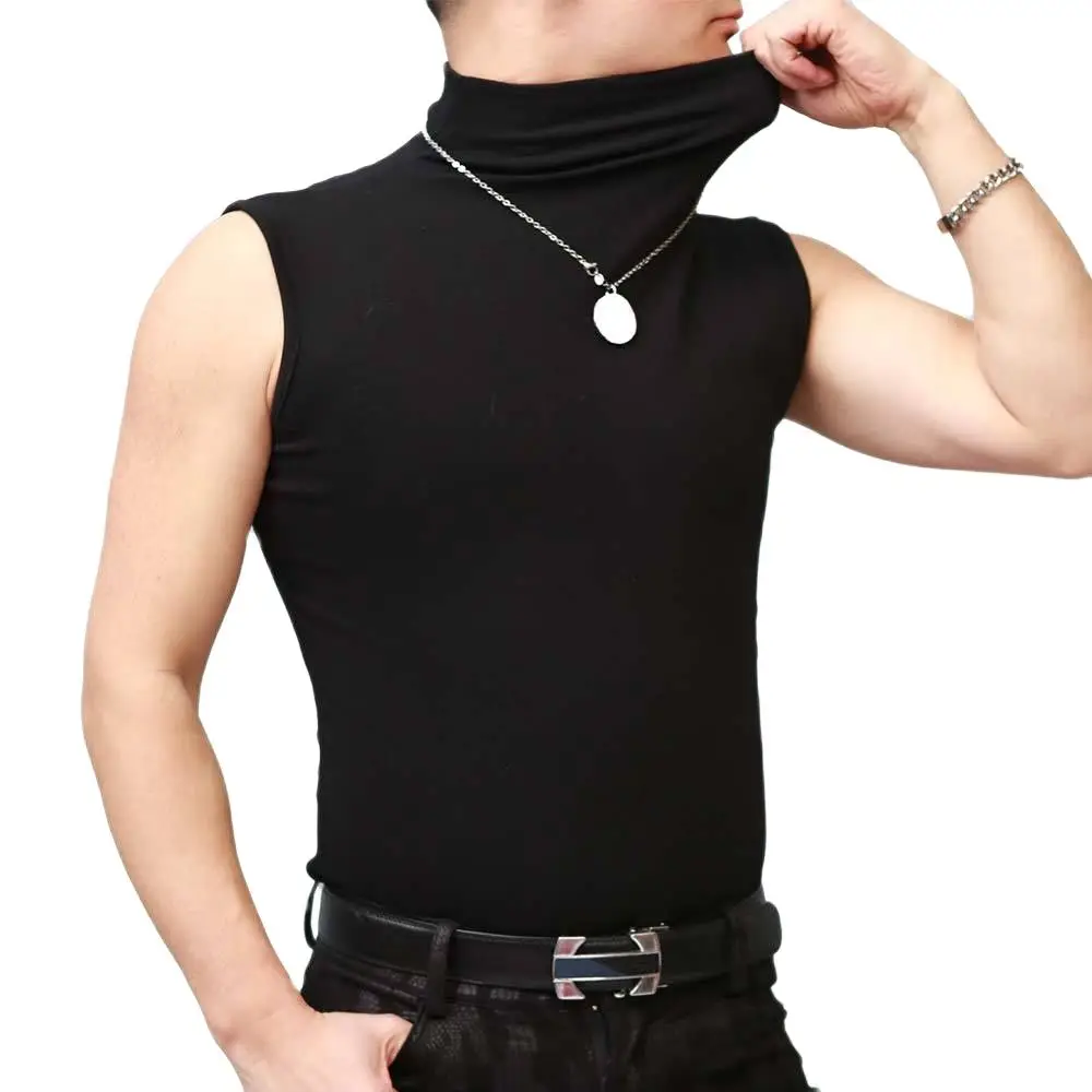 High Elastic Cotton Tank Sleeveless Bulky Turtleneck Sports Wear T-Shirt Men Gym Fitness Bodybuilding Clothes Mens Tank Tops