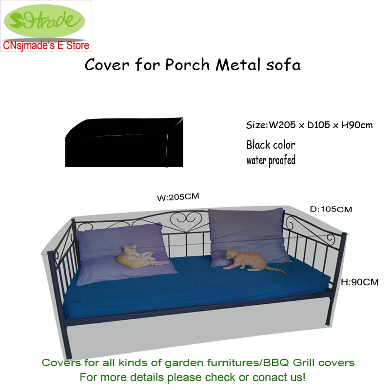 Porch Metal sofa cover L205xW105XH90cm dust/water protective cover,Black furniture cover.Cnsjmade custom made