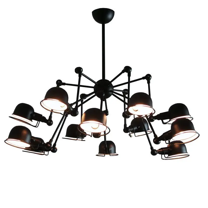 Vintage loft American Style 12 lights mechanical arm spider chandeliers industrial black ceilng Lamp fixtures Lighting Luminaire