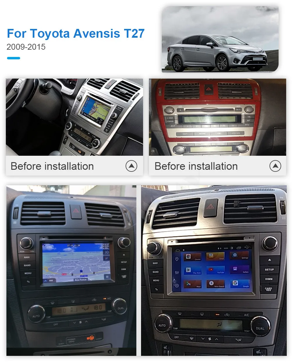 For Toyota Avensis T27 2009-2015 Android 10.0 4+64G PX6 IPS Carplay Tape Recoder Multimedia Player Head Unit Navi GPS Auto Radio