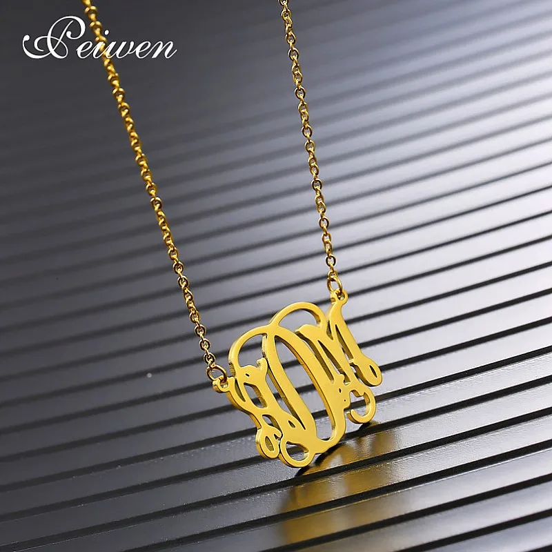 Custom Name Initials Monogram Charm Necklace Stainless Steel Gold Personalized Necklaces Custom Letter Charm Choker Necklaces