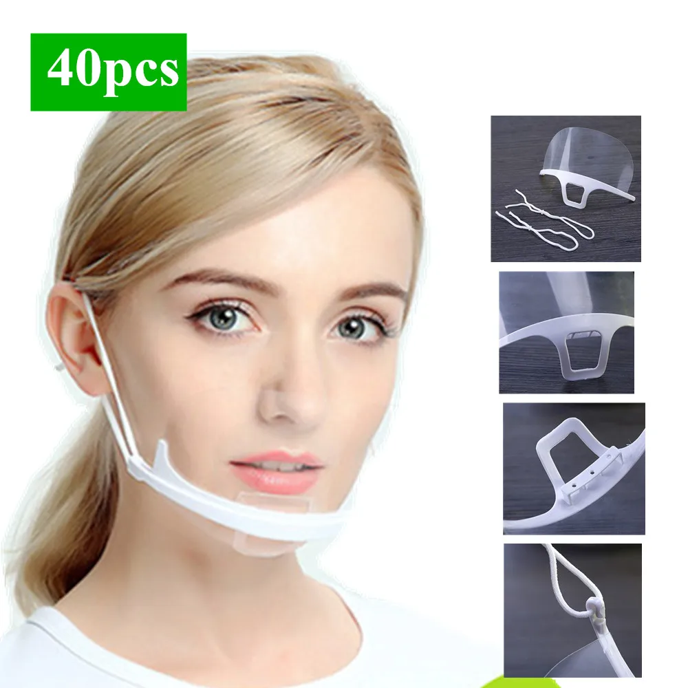 40pcs Transparent Catering Mask Anti Fog Catering Food Hotel Plastic Kitchen Restaurant Smile Mouth Masks