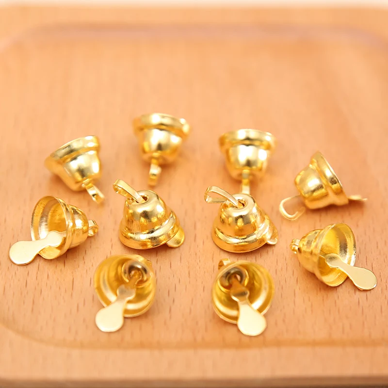 (10pcs) Small Mini Jingle Bells Set Gold Silver Pet Hanging Ornaments for Wedding Christmas Crafts Metal Decoration Accessories