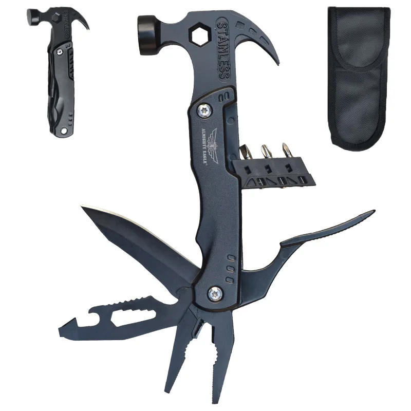 Claw Hammer Hatchet with Knife Multitool Camping Accessories Survival Gear and Equipment Hammer Saw Screwdrivers Pliers