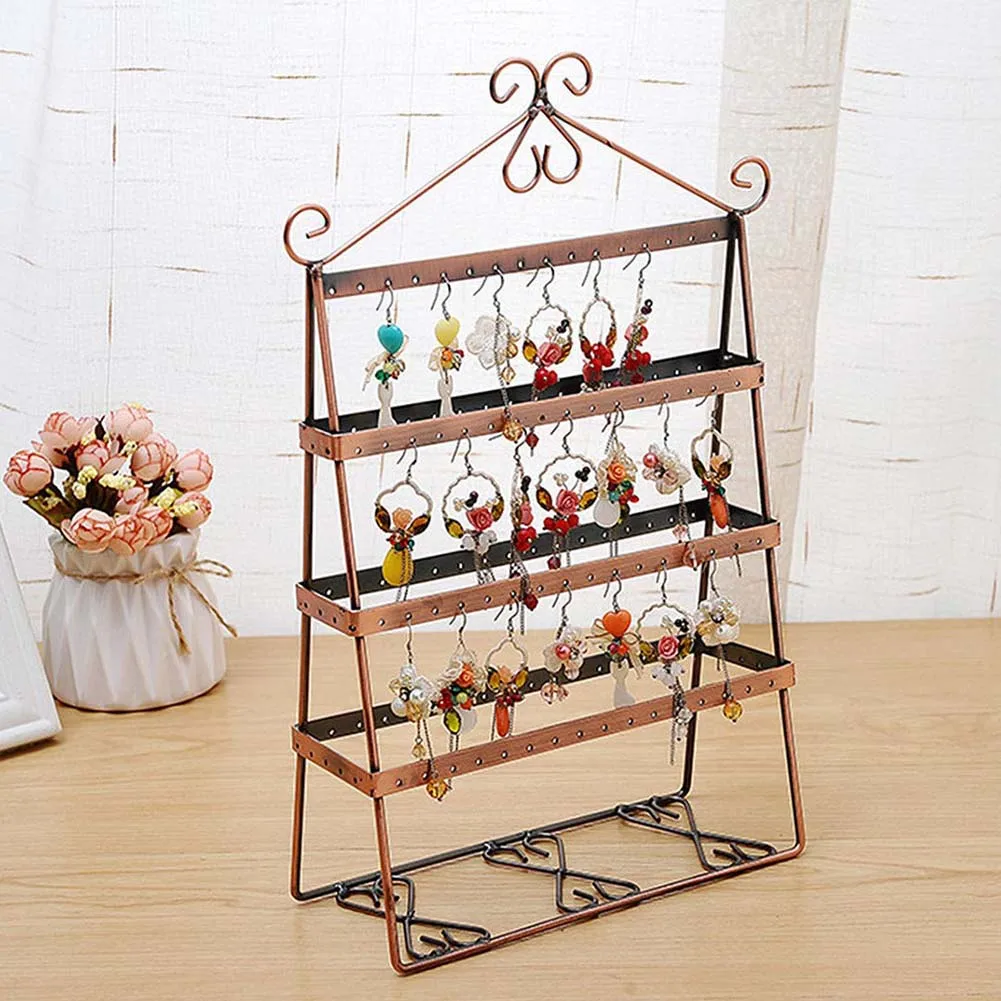 Capacity Metal 4 Layer 112 Holes Durable Double-side Earring Holder Stand Jewelry Display Stand Storage Rack Shelf Organizers