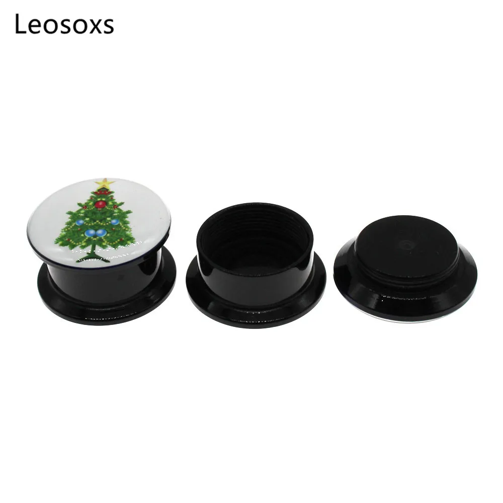 Leosoxs 2pcs New Hot Selling Christmas Tree Acrylic Ear Expander Threaded Tunnel Earplugs Stretcher Body Piercing Jewelry