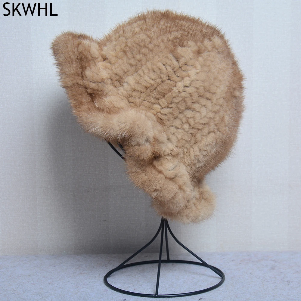 

2024 Fashion Women Hot Sale Real Mink Fur Bucket Hat Natural Fur Fishing Cap Solid Lady Hat Hip-Hop Street Winter Warm Caps