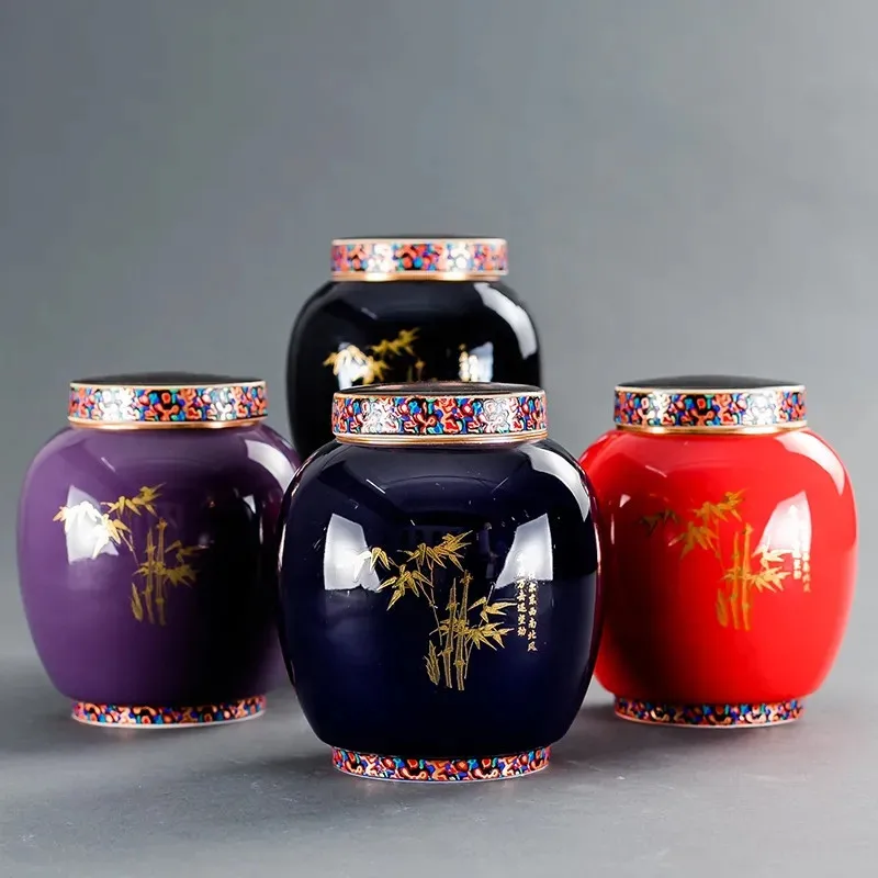 Premium Ceramic Tea Caddy High-end Tea Sealed Cans Are Moisture-proof Thicken /Heighten The Pattern Cover Tea Jar Decoration