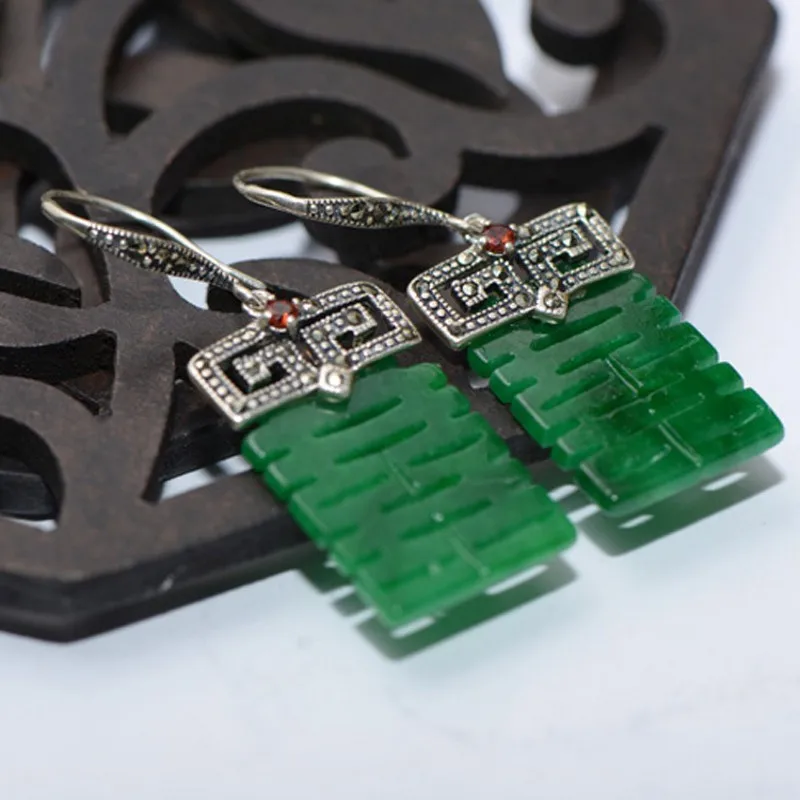 

Серебряные серьги s925 pur, восстанавливающие древние путь, двойной счастливый герой Tielong, сырые сушеные зеленые женские серьги