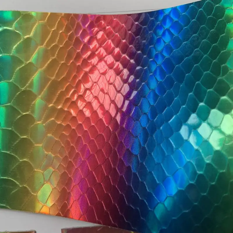 New Trend Colour Holographic  Imitation Snake Skin Synthetic TPU Leather Material