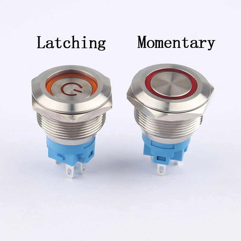 28mm Metal Push Button Switch Waterproof Latching Momentary Doorebll Horn LED Car Auto Engine Start PC Power Symbol with light