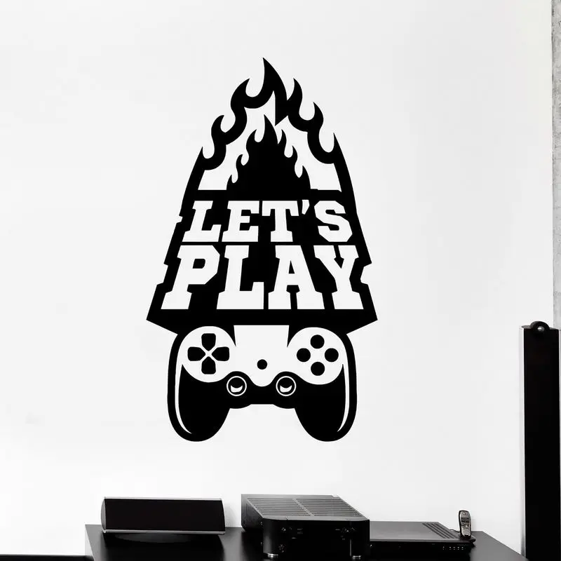 Let Play Game Handle Wall Sticker Video Play Game Room Decal Gaming Gamer Vinyl Wall Decals Decor Mural Video Game Car Decal