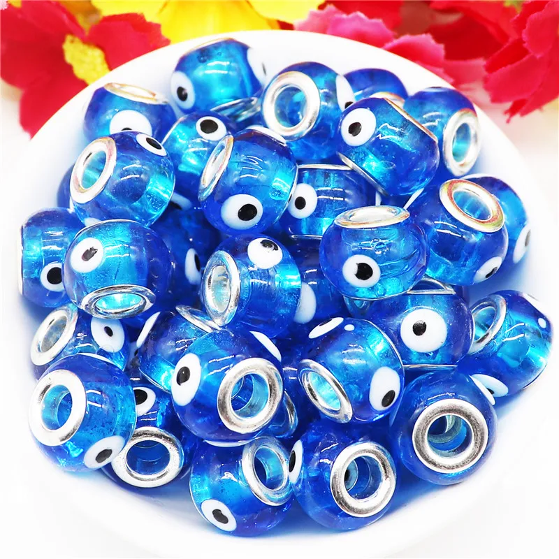 10Pcs Color Eye Bead Big Hole Murano Charms Lampwork Glass European Spacer Beads Fit Original Pandora Bracelet Bangle Jewelry