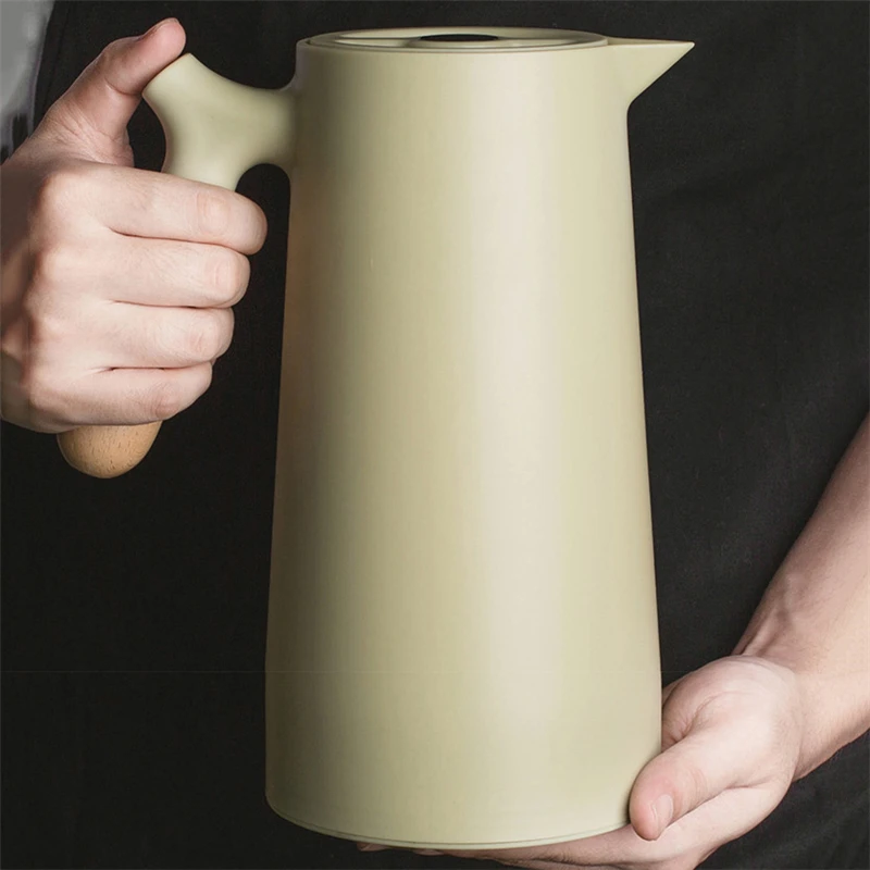 1L Large Capacity Thermal Flask Glass Liner Solid Wood Handle Insulation Kettle Thermos Water Bottles Home Thermal Flask