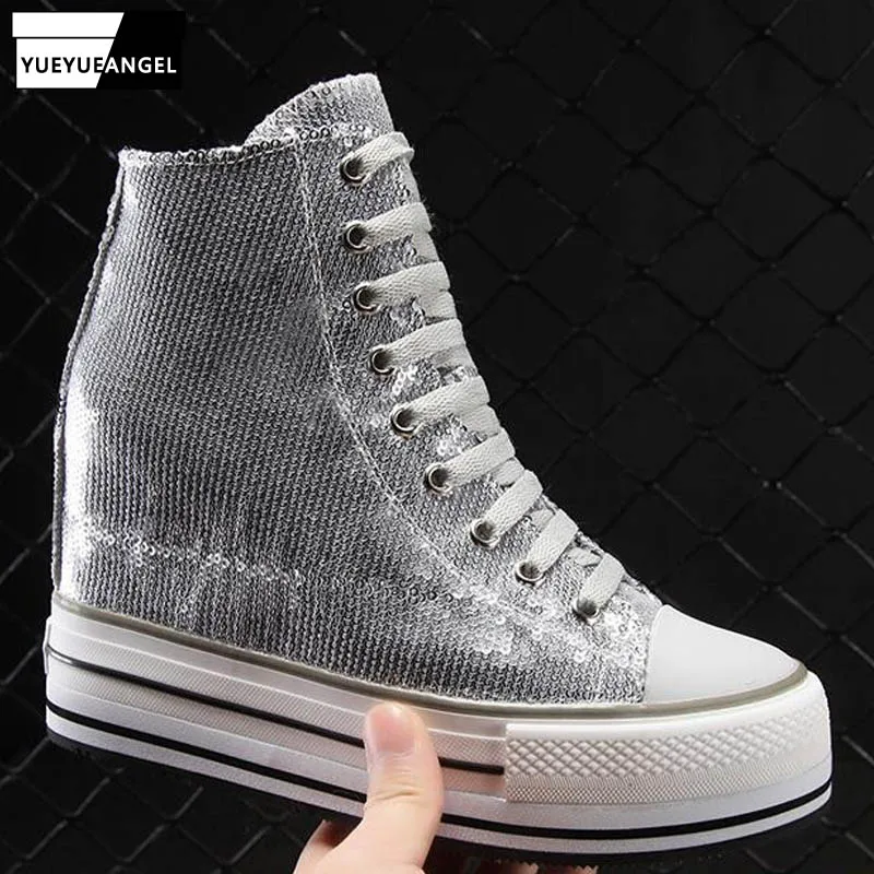 Increasing Height Women High Top Genuine Leather Platform Shoes Rivets Studded Sneakers Streetwear Hip Hop Shoes New 18 Designer