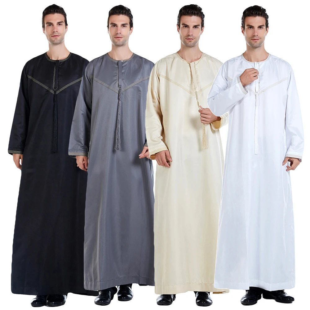 Eid Ramadán bata para hombre de manga larga Arabia Saudita Thobe Jubba Thobe Thoub Abaya hombre Kaftan ropa islámica de Oriente Medio vestido