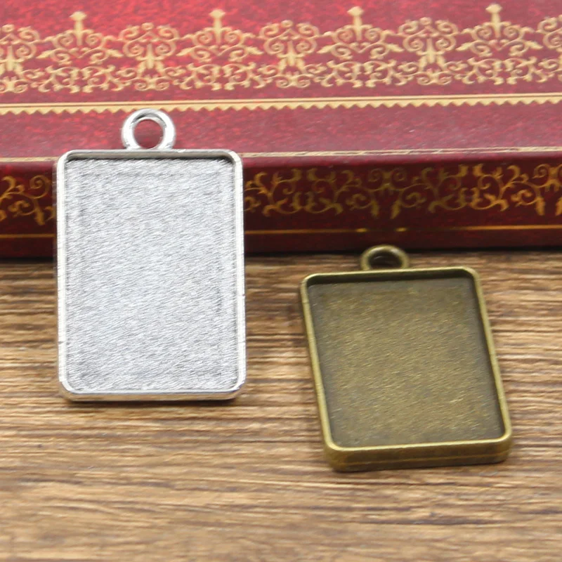 5 sztuk nowy 25x18mm rozmiar wewnętrzny antyczny brąz kolor srebrny dwustronny prostokąt Cabochon podstawa ustawienie Charms wisiorek