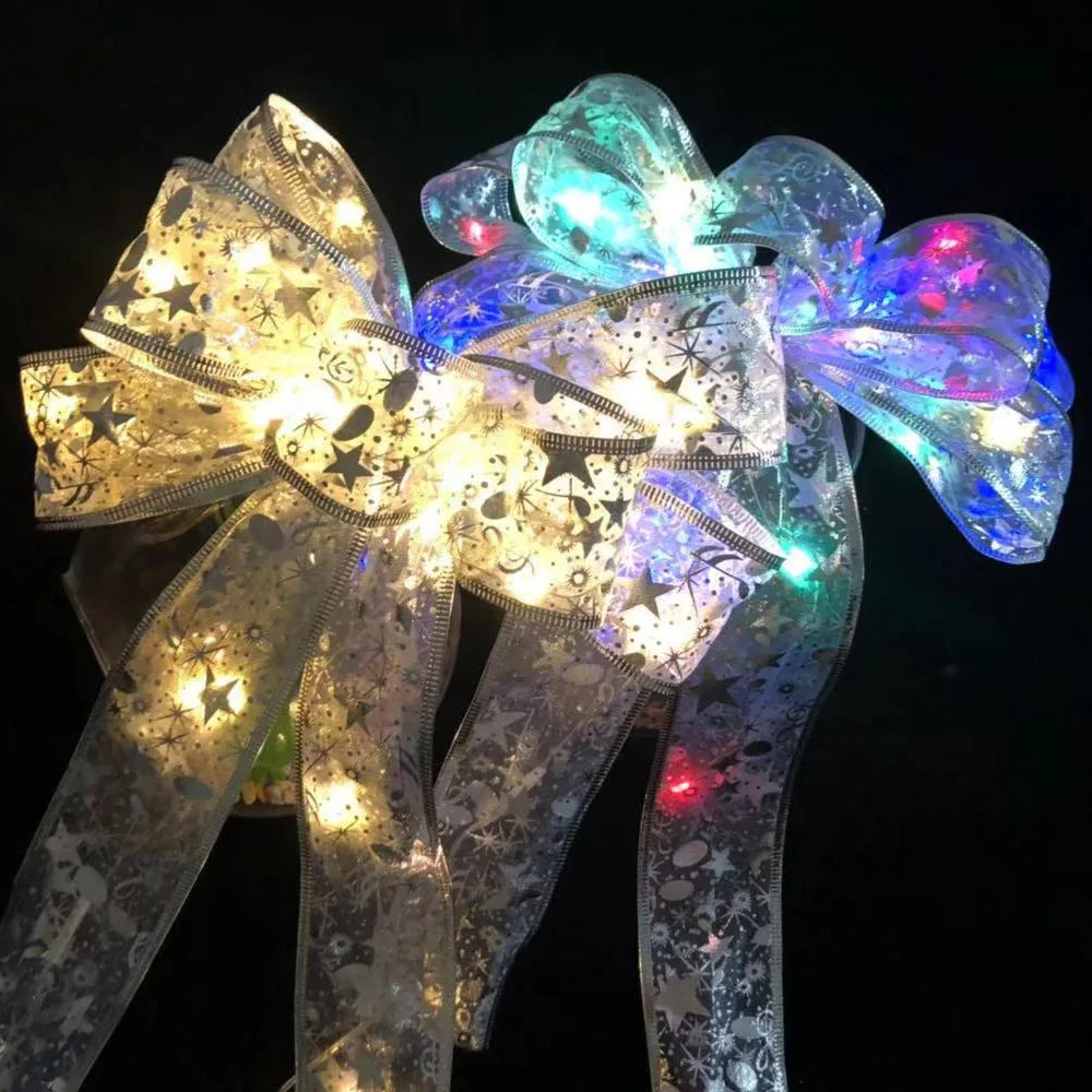 Nieuwe Strik Lamp String Kerstboom Decoratie Satijnen Lamp Lichtgevende Kleine Kleur Lamp Knippert Lamp Geschenkdoos Lamp Riem 2Pcs