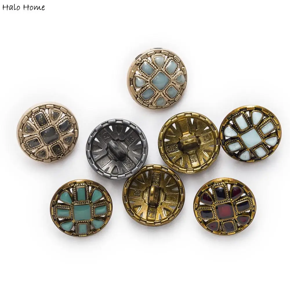 Halo Home 5pcs Retro Enamel Metal Buttons for Sewing Scrapbooking Jacket Blazer Sweaters Crafts Handwork Clothing Headwear 18mm