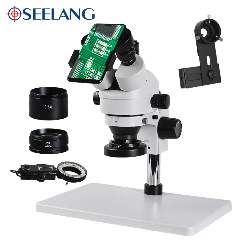 zoom 3.5 90X HD Stereo Smartphone Large workbench Trinocular Microscope soldering PCB phone repair Industrial LED Ring light