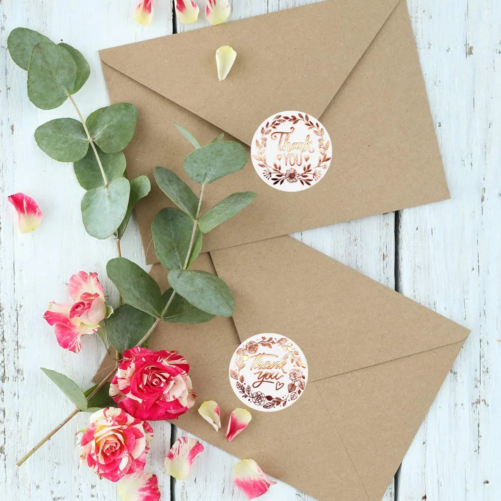 100-500pcs Rose Gold Foil Thank You Sticker For Small Business Gift Seal Labels Shipping Sticker for Decoration Envelope