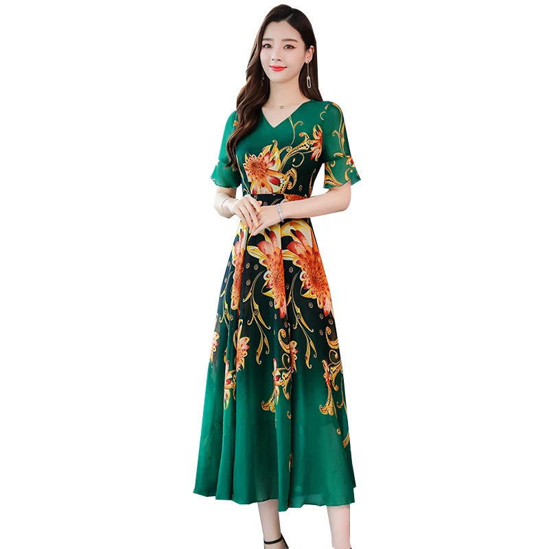 Summer Chiffon Dresses Women 2020 New Bohemia Beach Dress Fashion Ruffle Sleeve Printed Mid-long Dress Sundress Female Vestidos
