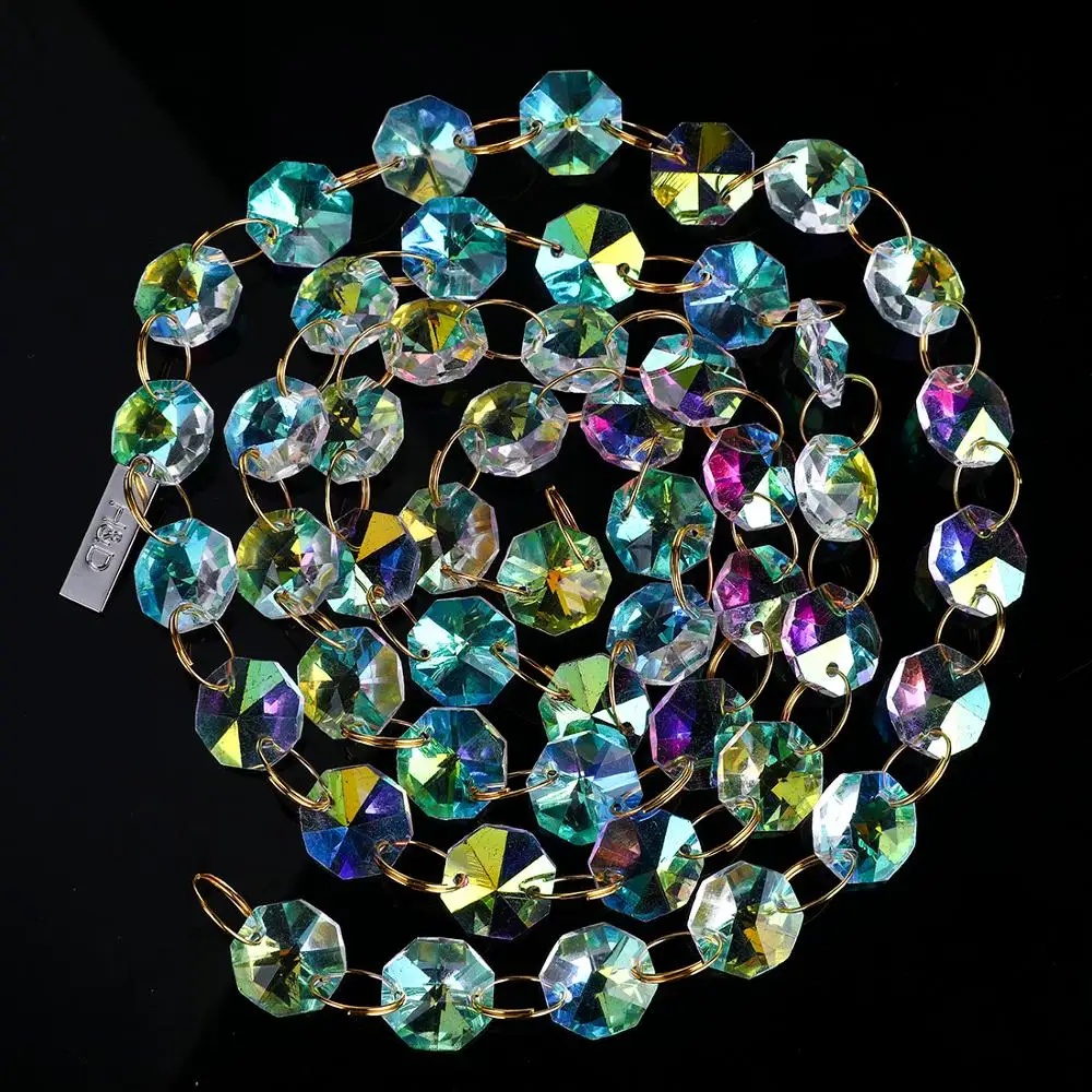 

H&D 7FT AB-Color 14mm Octagon Beaded Chain Chandelier Prisms Suncatcher Rainbow Hanging Wedding Garland Decoration Ornament