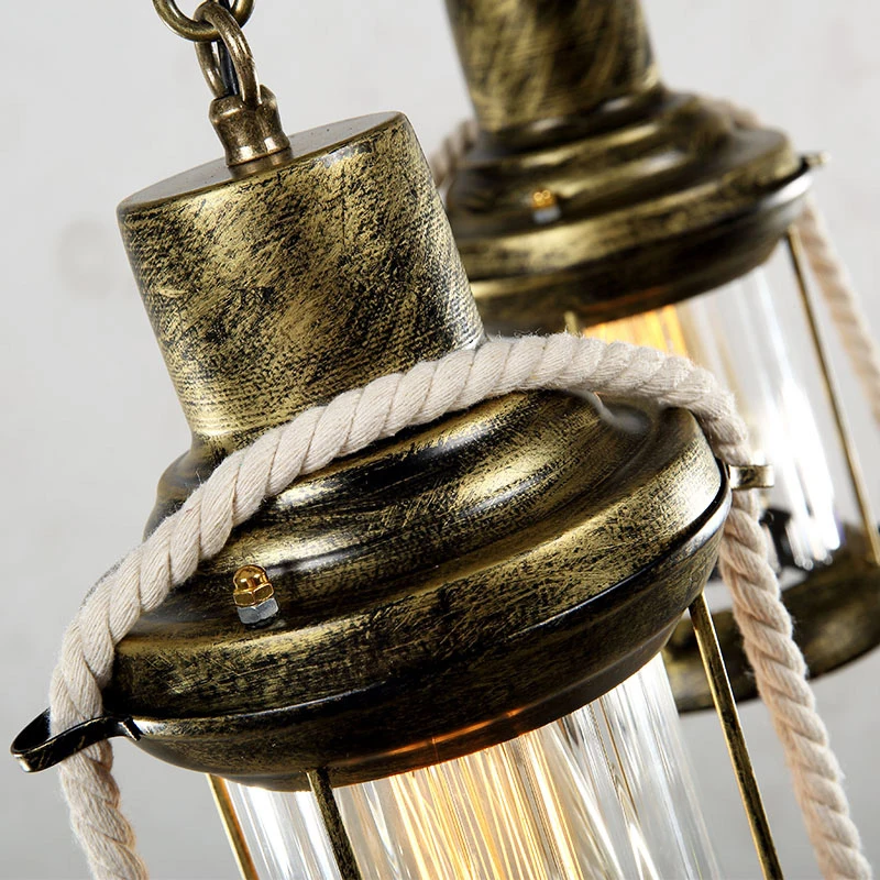 Loft Country Retro Industrial Dining Room Chandelier Light Kitchen Table Lamp Creative Nostalgic Resin Hemp Rope Pendant Lamp