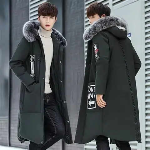 Fashion Winter Jacket Men Hooded Fur Parka Men Warm White Duck Down Jacket Plus Size 3XL Streetwear Coat Men Long