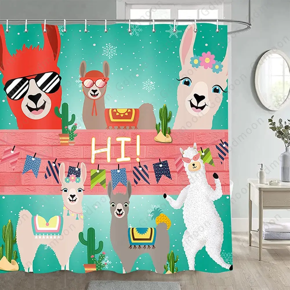 Funny Alpaca Shower Curtain By Ho Me Lili Llama Retro Pink Wall Tropical Cactus Plant Kid Cartoon Gift Colorful Bathroom Set