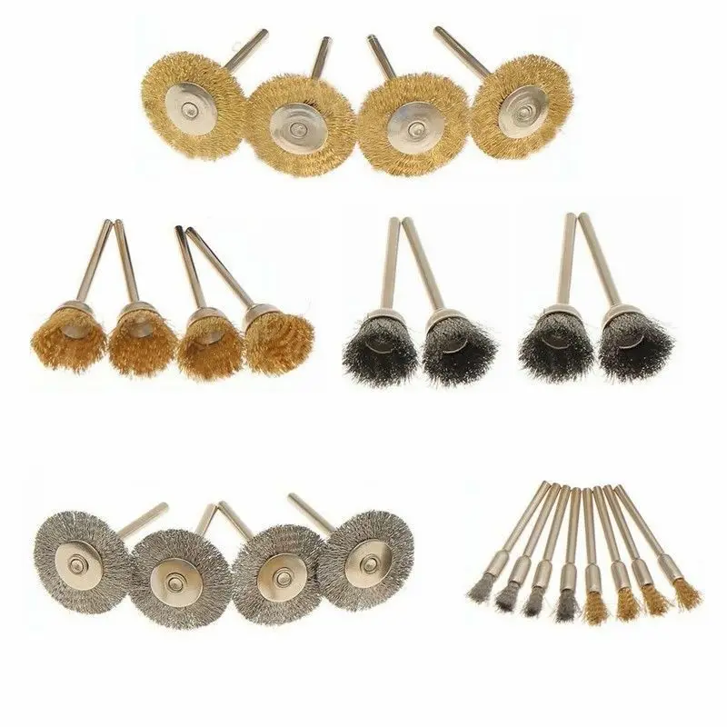 24 pcs spazzola in ottone ruote in filo d'acciaio spazzole trapano utensili rotanti lucidatura utensili rotanti Set di spazzole per la rimozione della ruggine in metallo