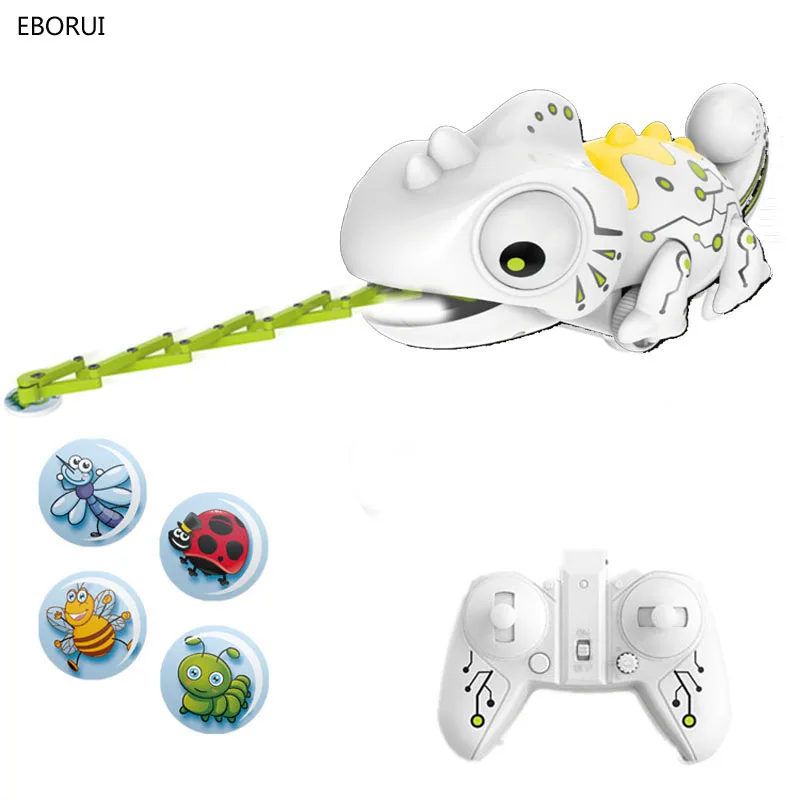 EBORUI RC Robotic Chameleon Toy 777-618 with Multi Colored LED Lights and Bug Catching Action RC Robot Hungry Chameleon Pet Toy