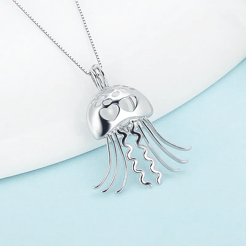 CLUCI Silver 925 Pearl Cage Pendant Cute Jellyfish  Pendant for Women Jewelry 925 Sterling Silver Pendant Pearl Locket SC151SB