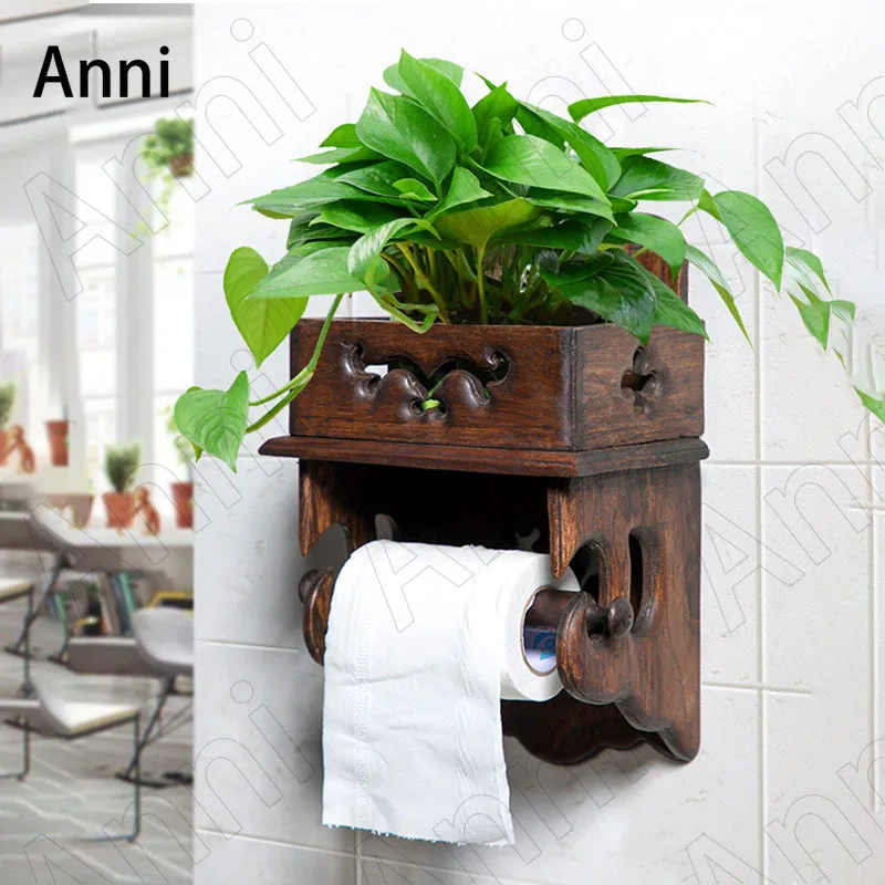

Creative Double-layer Wooden Toilet Paper Holder Thai Vintage Teak Paper Towel Dispenser Wall Mounted Home Bathroom Decoration