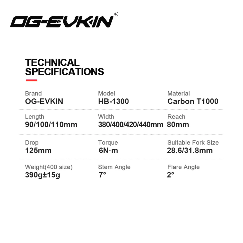 Manillar integrado de carbono OG-EVKIN para bicicleta de carretera, HB-1300, OD2, 28,6/31,8mm