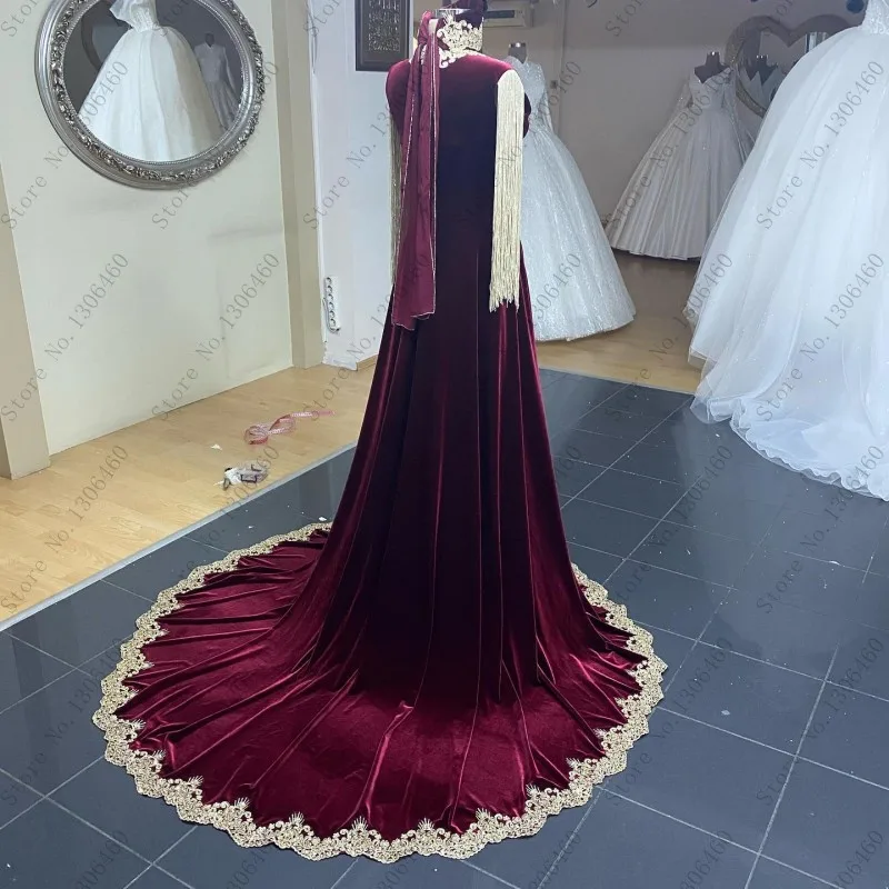 Thinyfull Burgundy And White Two Piece Karakou Evening Dresse Gold Lace Train Caftan Prom Dress Party Gowns Vestido De Festa