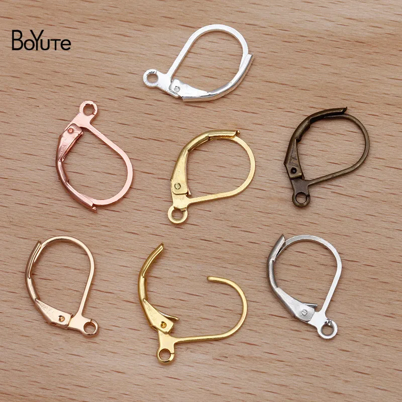 BoYuTe (200 Pieces/Lot) 10*15mm Metal Brass D Shaped French Earring Hook with Loop Diy Handmade Jewelry Materials