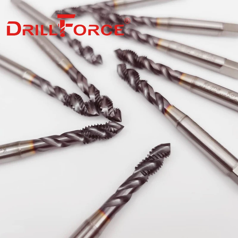 Drillforce Cobalt Screw Thread Tap Drill Bits Spiral Pointed Flute Metric M2-M16 TICN Coated Machine Tap For Stainless Steel