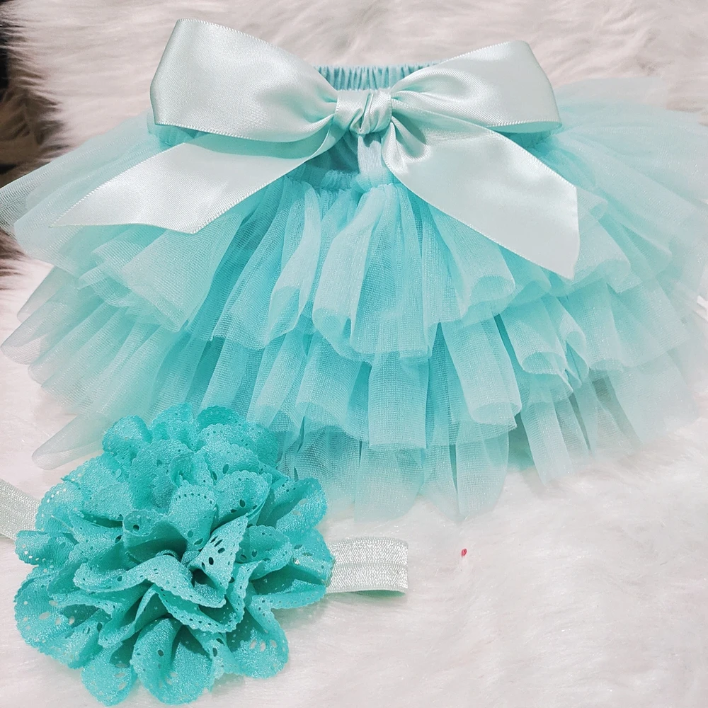 Baby Girls Tulle Tutu Bloomers Infant Newborn Diapers Cover 2pcs Short Skirts+Headband Set Girls Skirts Rainbow Baby Skirt