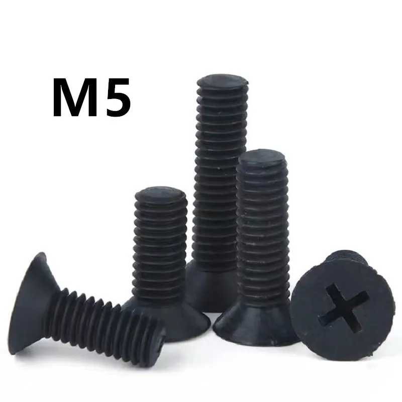 200/100PCS M5x8/10/12/15/20/25/30/35/40mm black cross flat plastic screw Nylon insulated screw countersunk head cross bolt screw